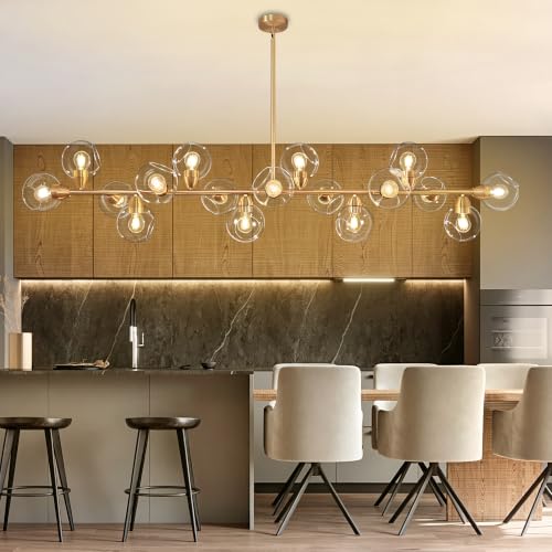 Gold Linear Chandeliers for Dining Room 17 Lights Modern Sputnik Chandelier