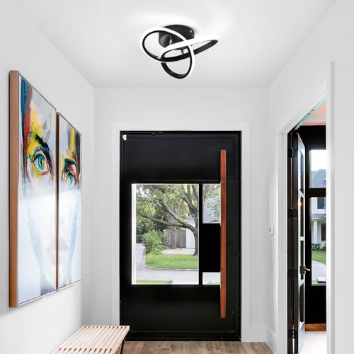 Black Modern Ceiling Light Fixtures 6000K Semi Flush Mount Ceiling Lights Hallway Light Fixtures