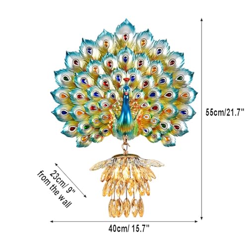 Modern Large Wall Sconce Crystal Glass Wall Mouunt Light Blue Resin Peacock Decorative Light E26 15.7" Wall Light Fixture for Bedroom Living Room Dining Room Hallway