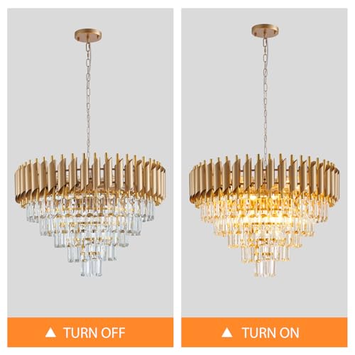 Gold Crystal Chandelier 24" Modern Living Room Chandeliers