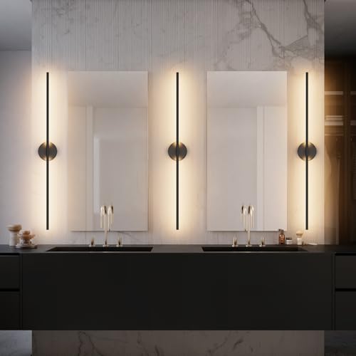 40In Hardwired Modern Wall Sconce for Bathroom Black Vanity Light Fixture 3000K Bathroom Sconce 360° Rotate Warm Light for Bedroom Living Room