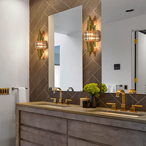 Modern Brushed Gold Crystal Wall Sconce