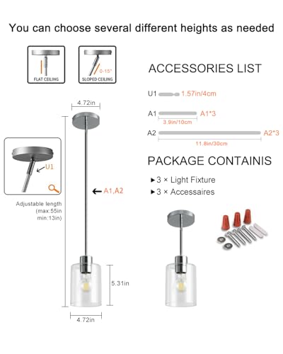Chrome Pendant Lights Kitchen Island (3 Count)