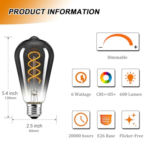ST64 LED Vintage Edison Light Bulbs 60W Equivalent (4 Count)