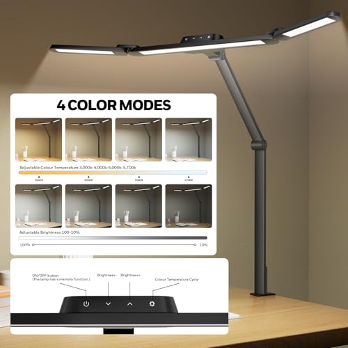 Wide Desk Lamp with Clamp for Dual Monitors