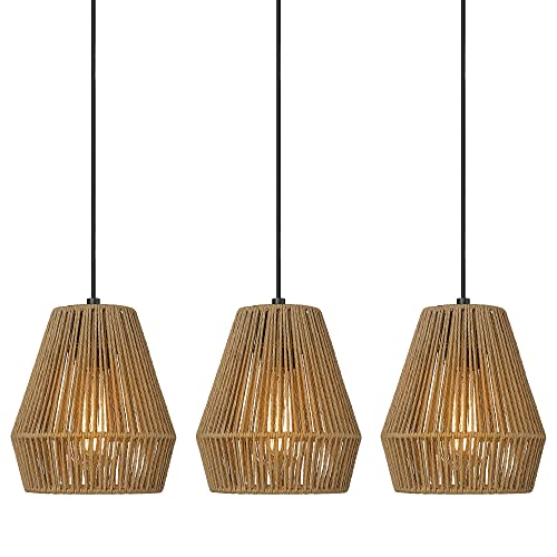 3 Pack Japandi Woven Pendant Lights 7” Modern Boho Hanging Lamp with Handwoven Rattan Shade (3 Count)