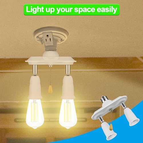 Dual Light Socket Adapter Splitter with Pull Chain