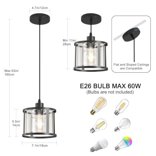 3 Lights Industrial Pendant Light with Glass Shade Matte Black Pendant Lighting Adjustable Industrial Retro Style Hanging Light