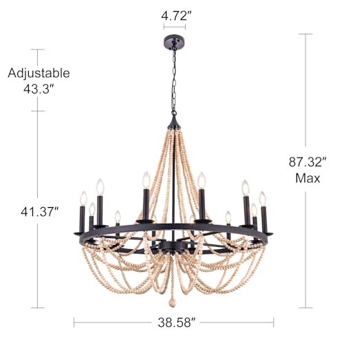 Beaded Chandelier Boho Light Fixture 38" French Country Chandeliers