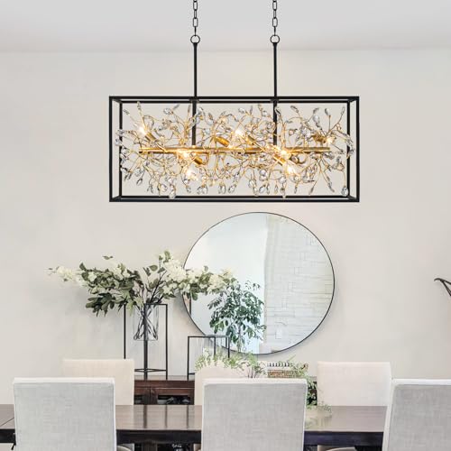 Modern Black and Gold Rectangle Crystal Chandeliers for Dining Room (8 Count)