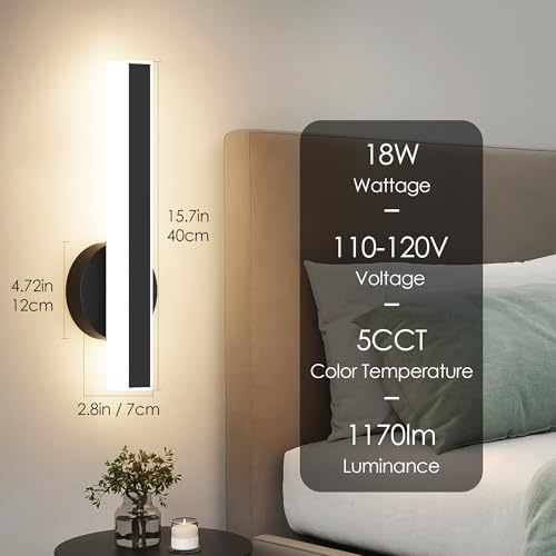 Black Wall Sconce Hardwired Modern LED 18W Wall Sconce Set of Two