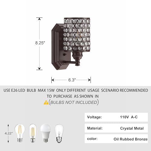 2 Pack 1 Light Polyhedral Crystal Modern Oil Rubbed Bronze Wall Sconce Light Fixture (2 Count)