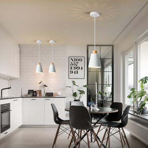 Mini Pendant Light Fixtures White Wood for Kitchen Island