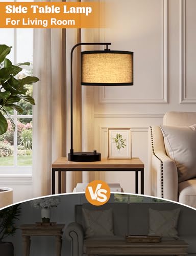 Black Table Lamp for Bedroom with USB Port and Outlet