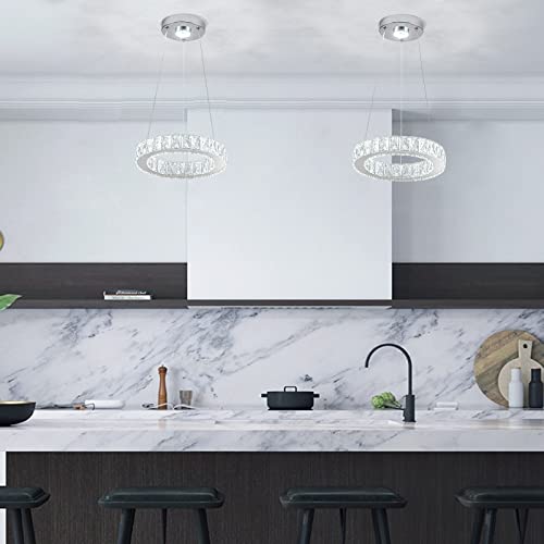 11.8" Crystal Chandelier LED Round Flush Mount Ceiling Light Fixture Modern Hanging Pendant Lighting Mini Ring Chandeliers for Dining Room Kitchen Island Hallway Bathroom
