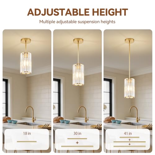 Adjustable Modern Crystal Gold Pendant Lights Kitchen Island (Gold / 5.3 in)