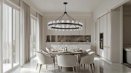 48 Inch Black Wagon Wheel Chandelier with Crystal Shade (48 Count)