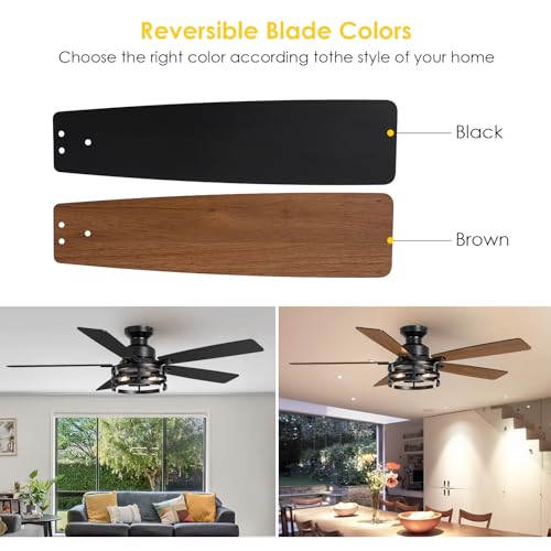 52 Inch Ceiling Fan with Light and Remote Control (Oil Black)
