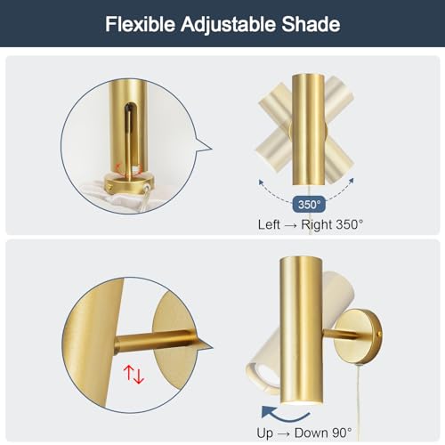 Modern Gold Plug in Swing Arm Wall Sconces with Cord (2 Count)
