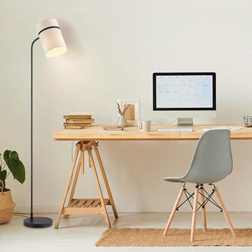 62" Matte Black Floor Lamp with White Fabric Shade
