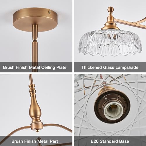 Chandeliers Pendant Light Fixture Vintage Pendant Lighting Fixtures 3 Lights Chandelier Matte Brass Kitchen Glass Hanging Lamp for Island Dining Room Living Room