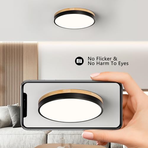 Modern Wood Black Flush Mount Ceiling Light 11.81 Inch