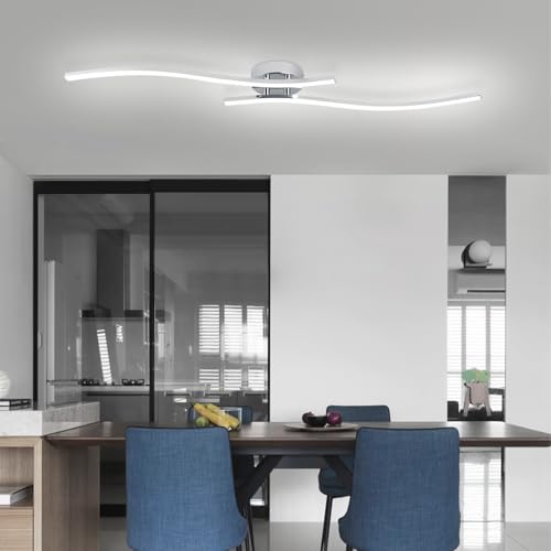 28W Chrome Linear Ceiling Light Modern LED Ceiling Light Fixture 6000K Aluminum 39.37Inch Long Ceiling Lamp for Hallway