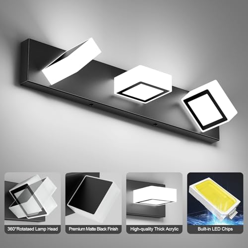 Black Bathroom Vanity Lights 24inch Metal Acrylic LED Modern Bathroom Wall Lighting Fixtures Over Mirror Matte Black