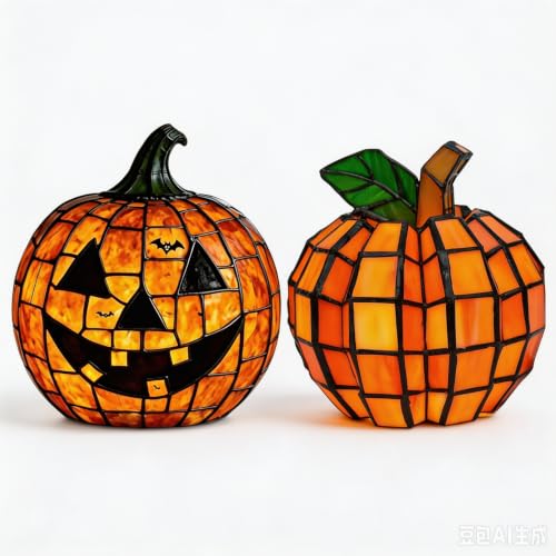 Halloween Lamp Stained Glass Pumpkin Lamp Tiffany Style Halloween Decorations for Home HolidayParty