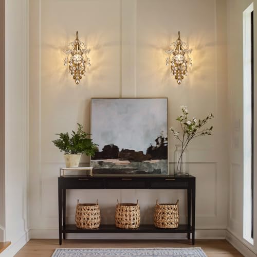 Indoor Hardwired Gold Crystal Vintage Wall Sconces Light Set of 2 (2 Count)
