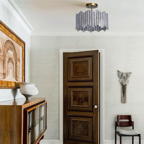 Antique Brass Ceiling Light Fixture in Drum Shape