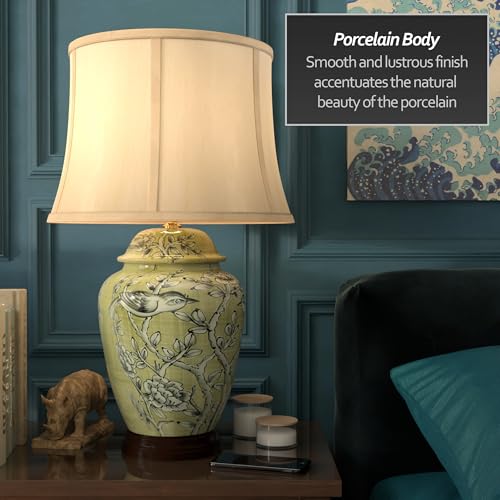 25" Jade Green Birds and Flowers Lamp