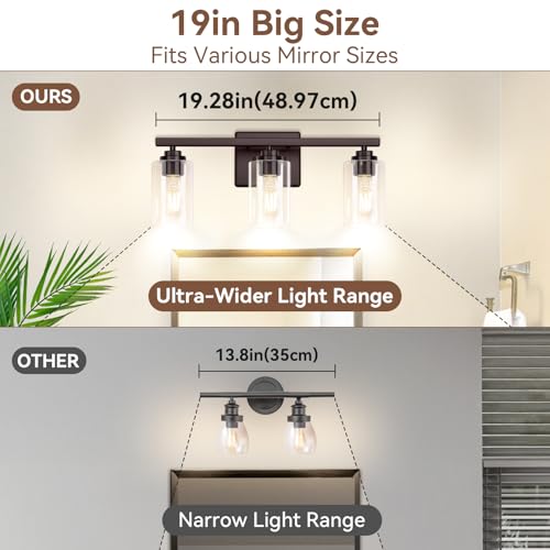 19" Brown Modern Vanity Lights Over Mirror with Clear Glass Shades