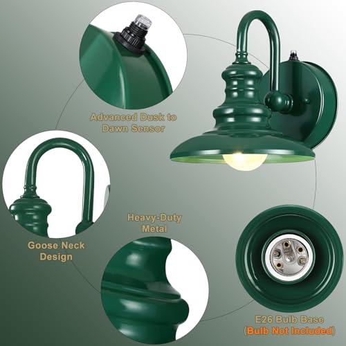 Dusk to Dawn Sensor Outdoor Gooseneck Barn Light Fixture Green
