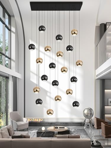 Rectangular Chandelier Crystal Balls Chandeliers Flush Mount Ceiling Light for Dining Room Living Room High Ceiling Chandelier for Staircase Foyer Entryway Black and Gold Chandeliers 2700k