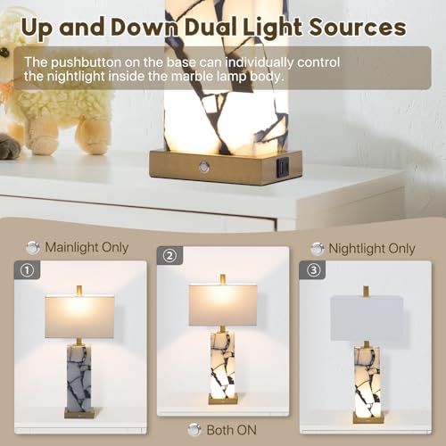 25.7" Natural Marble Table Lamps Set of 2 (2 Count)