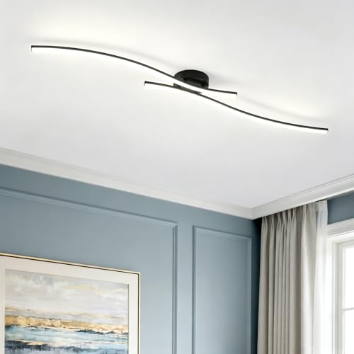 47.24inch Linear Ceiling Light Black Modern LED Ceiling Light Fixture 4000K Aluminum Long Ceiling Lamp for Hallway (2 Count)