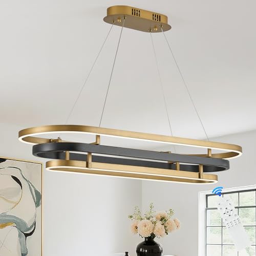 3 Ring LED Chandelier Modern Chandeliers Black Gold Brass Dimmable 39''