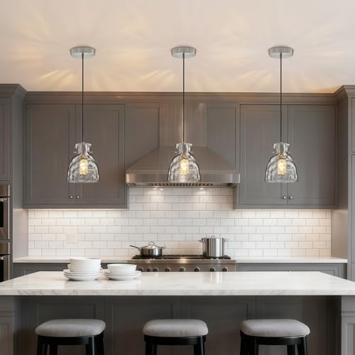 5.9" Hammered Glass Mini Pendant Lights for Kitchen Island Brushed Nickel (2 Count)