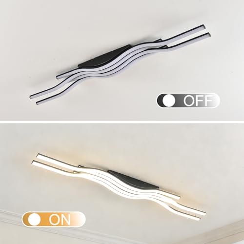 Black Hallway Light Acrylic Modern LED Ceiling Light Fixtures Dimmable Close to Ceiling Lights for Bedroom Bathroom Kitchen Balcony Curved Creative Design Ceiling Lamps