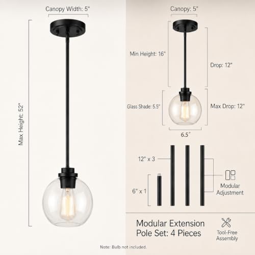 Black Globe Pendant Light (2 Count)