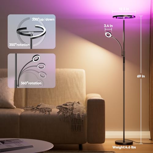 Upgraded 36W RGBCW Floor Lamp with Ring Reading Lamp