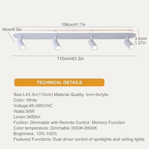 Modern LED Ceiling Light with 4 Spotlights