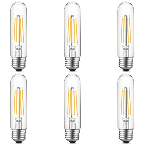 Tubular Light Bulb 6W Equal E26 LED Bulb 60 Watt Dimmable Cool White 4000K E26 Edison Bulb AC120V 750LM T9 T10 LED Bulb for Rustic Pendant (6 Count)