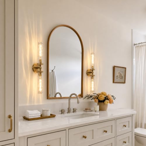 Bathroom Sconce 24in Brass Sconce with Water Ripple Glass