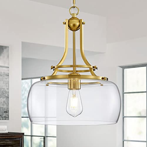 Chandelier Rustic Farmhouse Industrial Round Ceiling Pendant LED Light Fixture with Clear Glass Shades for Dining Room Kitchen Island Foyer Entryway
