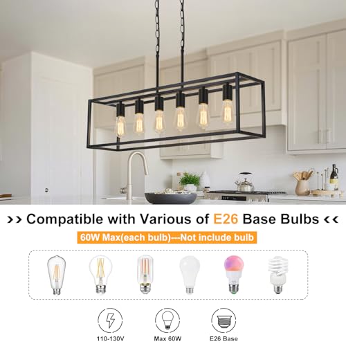6 Light Black Chandeliers for Dining Room