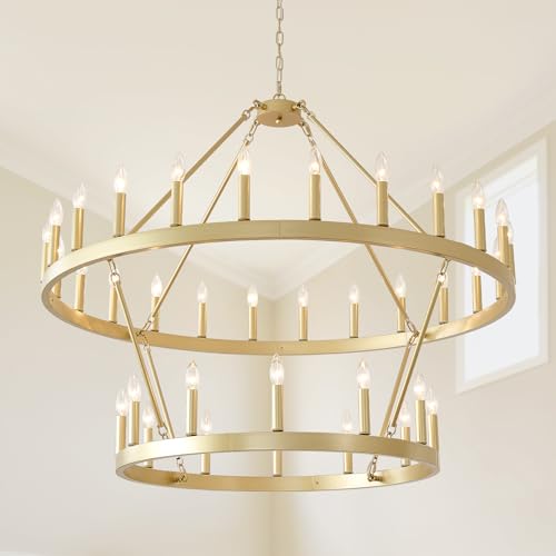 48" Gold Wagon Wheel Chandelier Foyer Chandeliers for High Ceilings