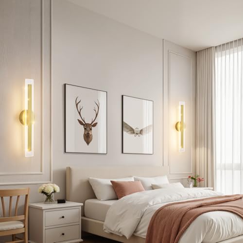 LED Wall Sconce Light Gold Wall Sconces Hardwired Wall Mounted Lamps for Living Room Bedroom Bedside Bathroom Hallway 22.8"