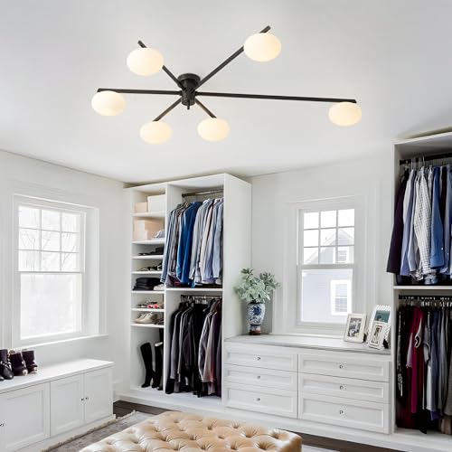 6 Light Semi Flush Mount Ceiling Sputnik Chandelier Black Matte